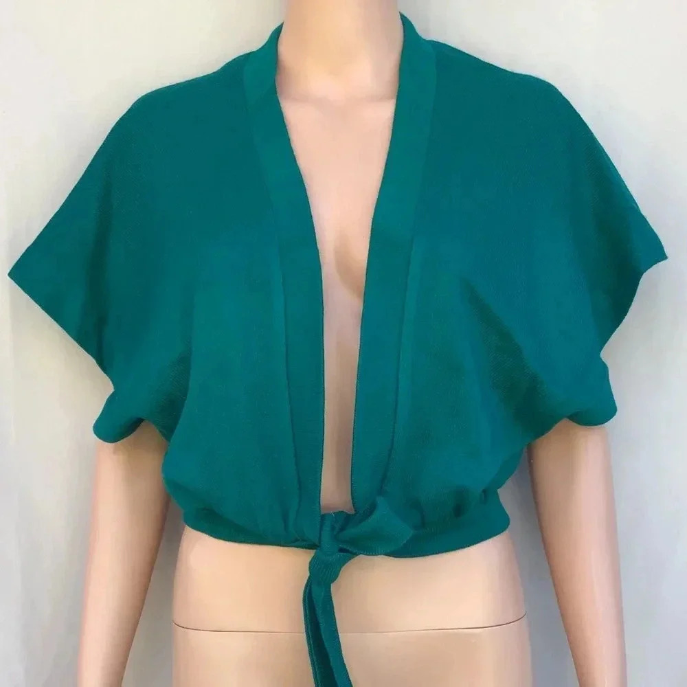 Vintage Serbin By marianne Green Tie Front Cardigan Size 12 Shrug Women’s